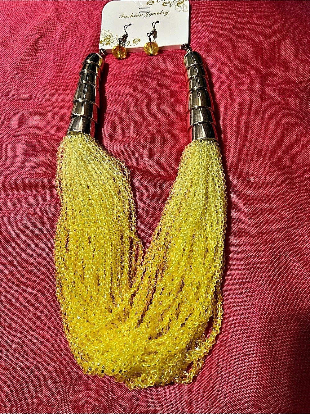 Yellow & Silver Beaded Statement Necklace